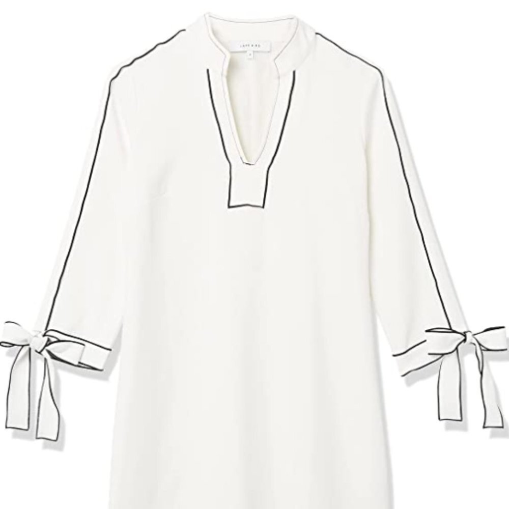 Lark & Ro White Dress with Navy Blue stitching and Bow Sleeves - Sz 2 - Picture 5 of 5
